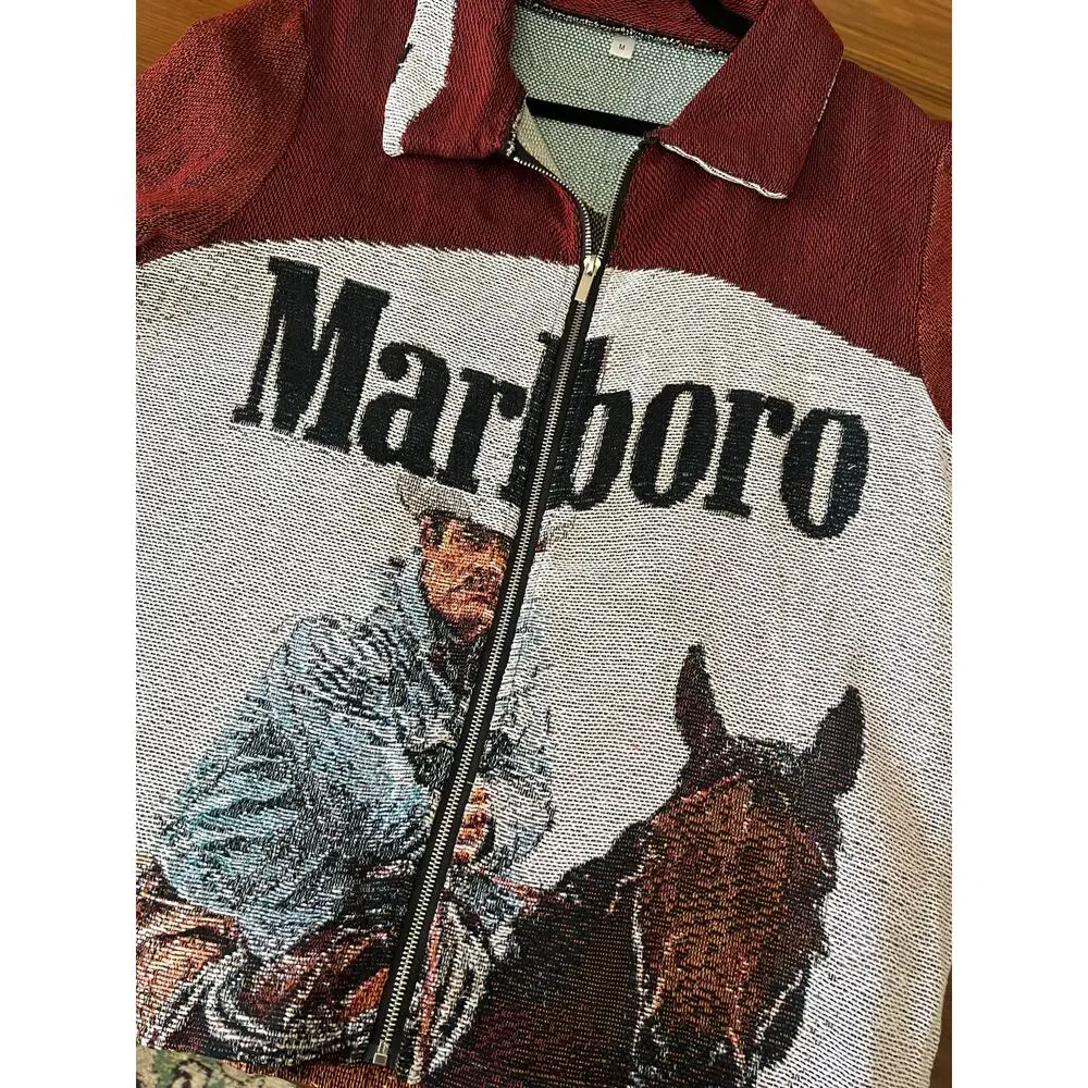 Marlboro Cowboy Tapestry Zip Jacket Western Graphic Size Medium - Picture 4 of 9